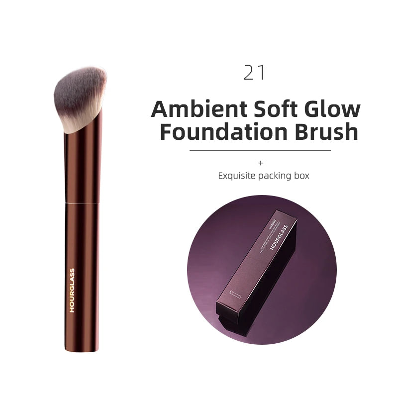 Hourglass makeup brush set with retractable professional brushes for eyeshadow, foundation, concealer, powder, bronzer, blusher, and eyeliner.