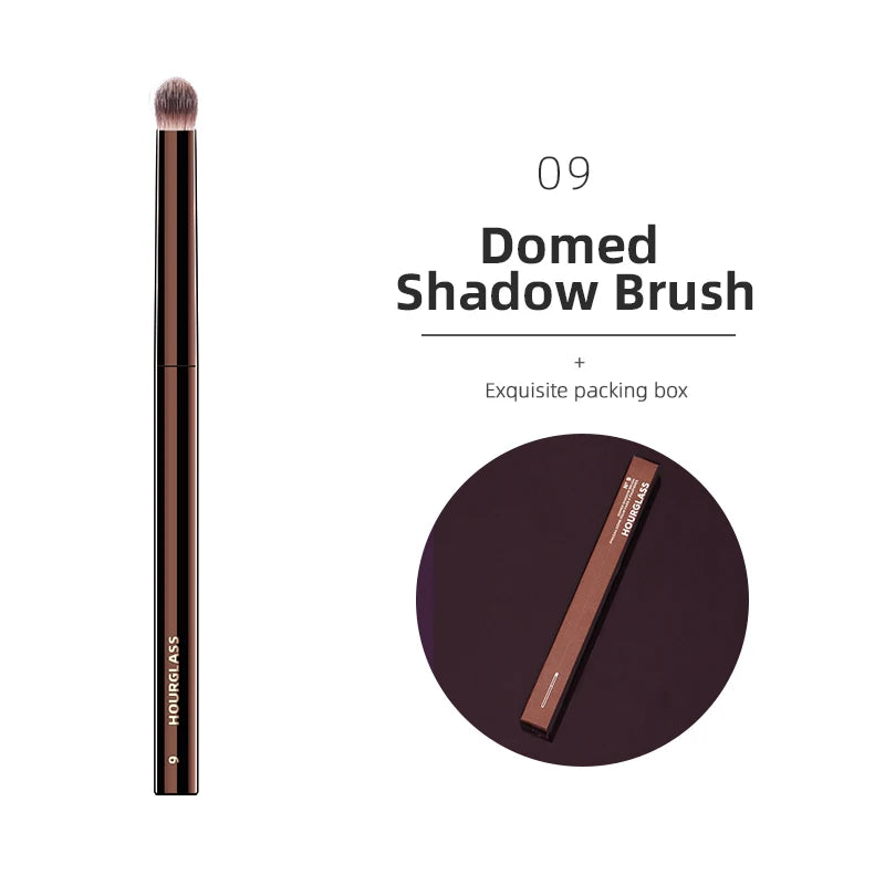 Hourglass makeup brush set by BackupMyFilesNow.com with retractable professional brushes for eyeshadow, foundation, concealer, powder, and more.