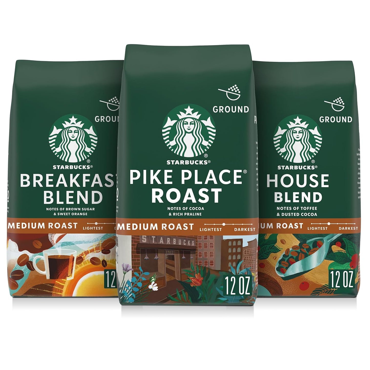 Starbucks Holiday Blend Ground Coffee, Medium Roast, 10 oz bag, 100% Arabica, limited edition holiday flavor
