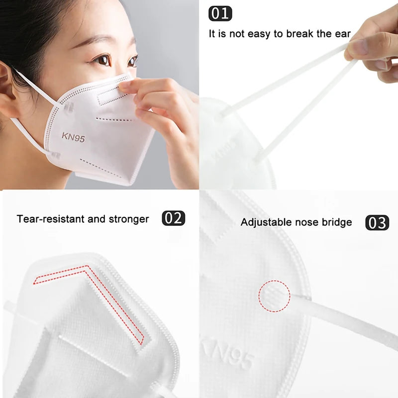 Set of 10 black FFP2 KN95 reusable face masks with CE certification, designed for protective mouth coverage and respiratory safety.