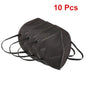 Set of 10 black FFP2 KN95 reusable face masks with CE certification, protective mouth masks for face coverage.