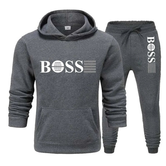 Men's long-sleeved hoodie and pants set in autumn and winter, stylish outdoor sportswear from BackupMyFilesNow.com.