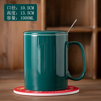 Yellow ceramic mug with large handle, 1000ml or 1300ml capacity, ideal for coffee, milk, or water, from BackupMyFilesNow.com