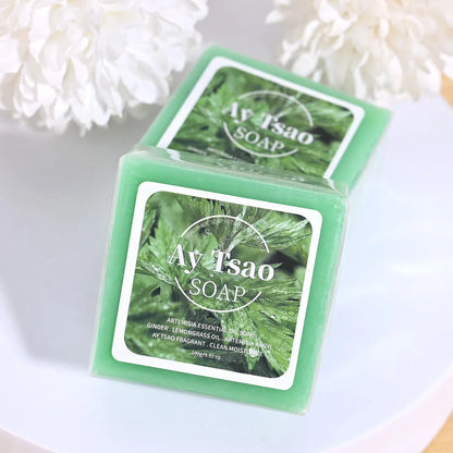 B+Artemisia Plant Essential Oil Soap with lemongrass and ginger oils, deeply cleanses and moisturizes skin, natural skincare product.