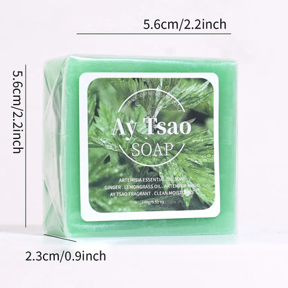 B+Artemisia Plant Essential Oil Soap with lemongrass and ginger oils, deeply cleanses and moisturizes skin, natural skincare product.