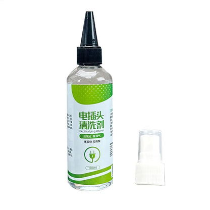 Electrical contact cleaner spray by BACKUPMYFILESNOW.COM® in 100ml bottle, fast-drying formula for industrial equipment and car parts cleaning.