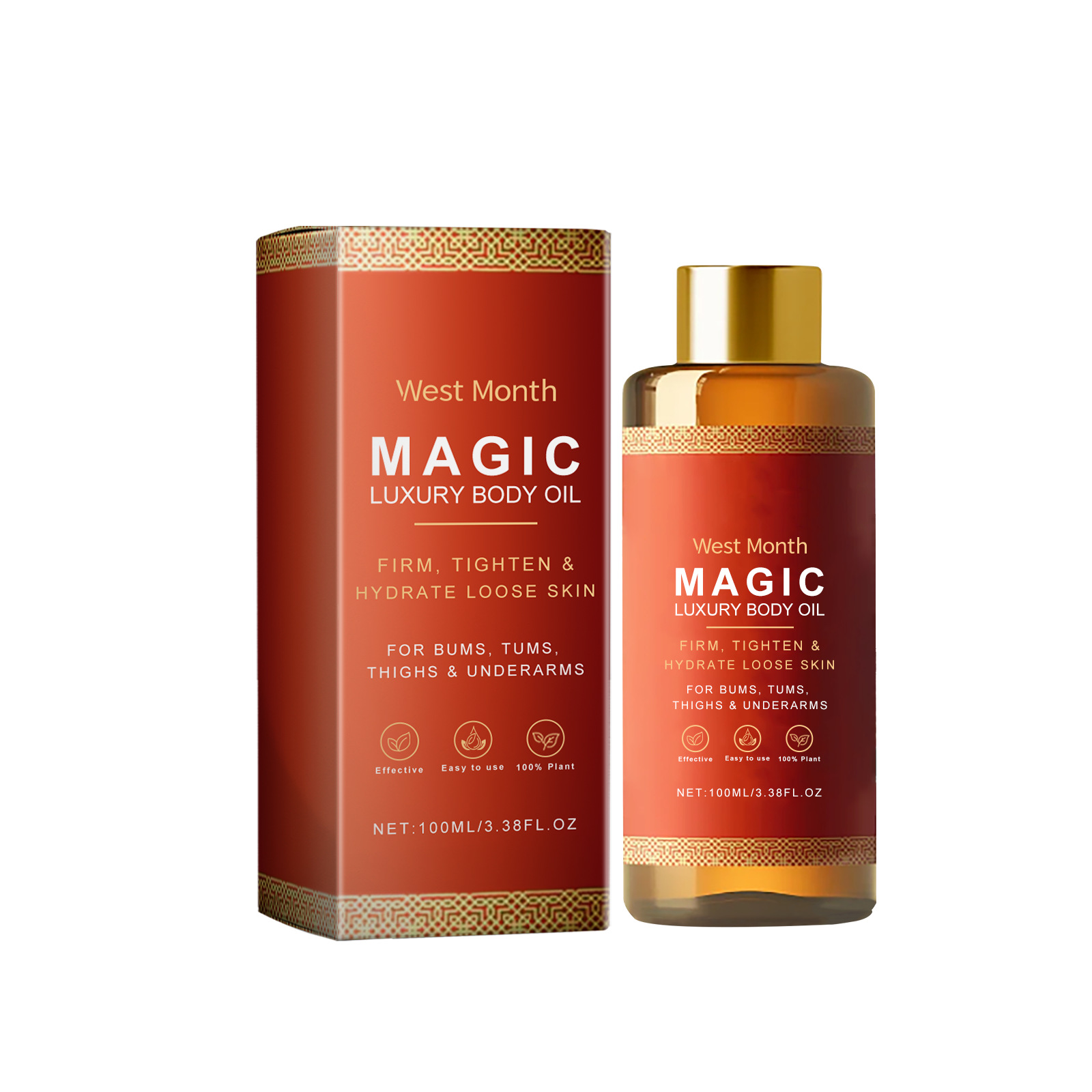 Set of three 100ml soothing body oils by BackupMyFilesNow.com, featuring bottles with elegant labels and pump dispensers.