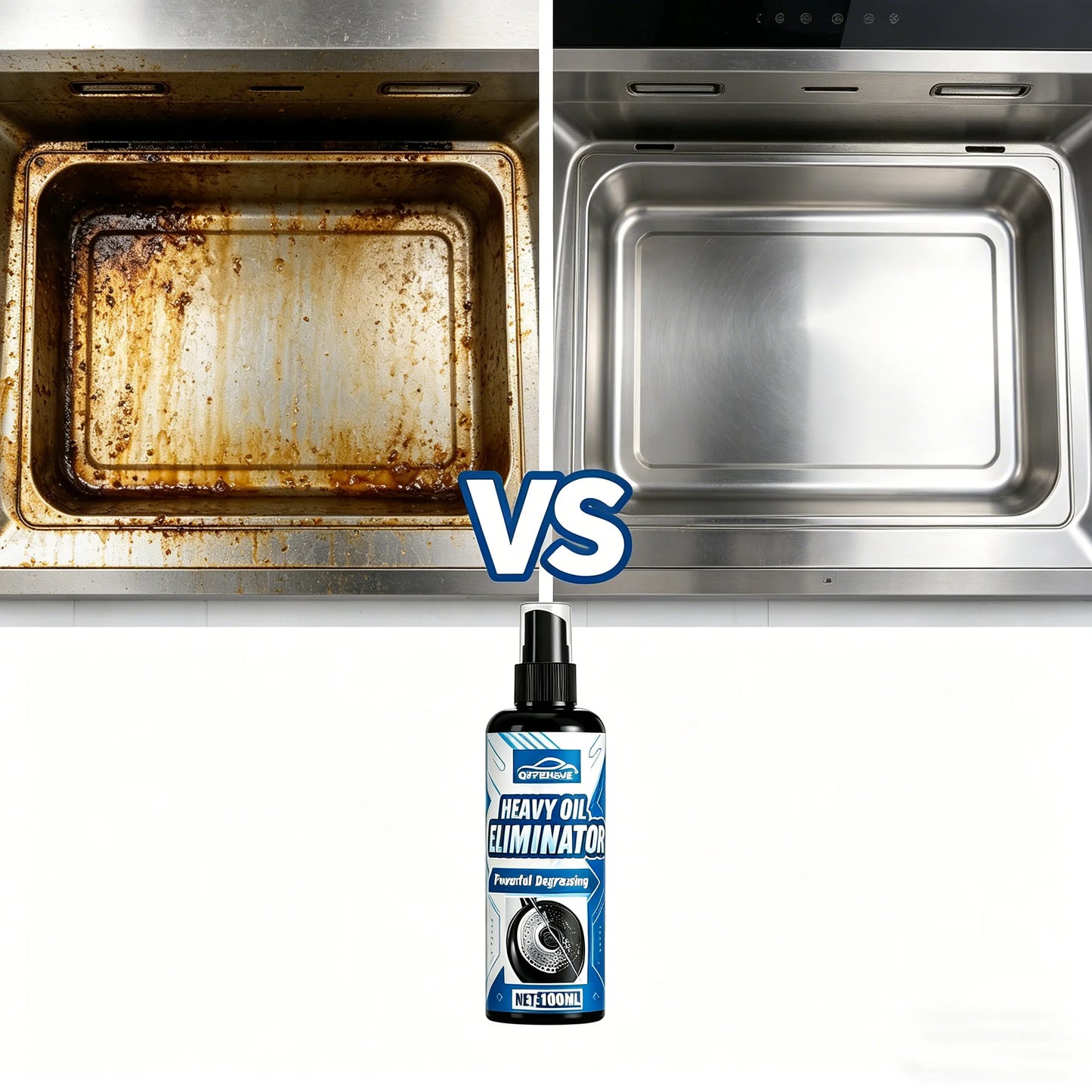 BackupMyFilesNow.com Heavy Oil Eliminator Spray for kitchen grease, stains, range hood, and stove degreaser in a 100ml bottle.