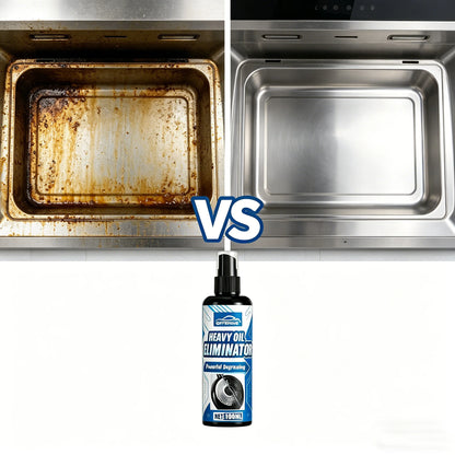 BackupMyFilesNow.com Heavy Oil Eliminator Spray for kitchen grease, stains, range hood, and stove degreaser in a 100ml bottle.