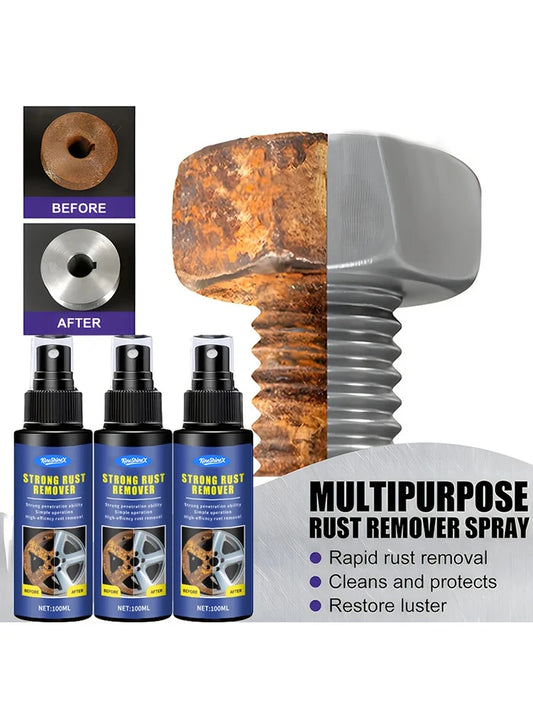 Powerful BACKUPMYFILESNOW® Rust Remover Spray on auto parts and metal tools, showing easy application for household rust cleaning.