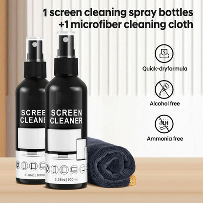 BackupMyFilesNow® 100ml screen cleaner spray kit with microfiber cloth, suitable for glass, glasses, and camera lenses.
