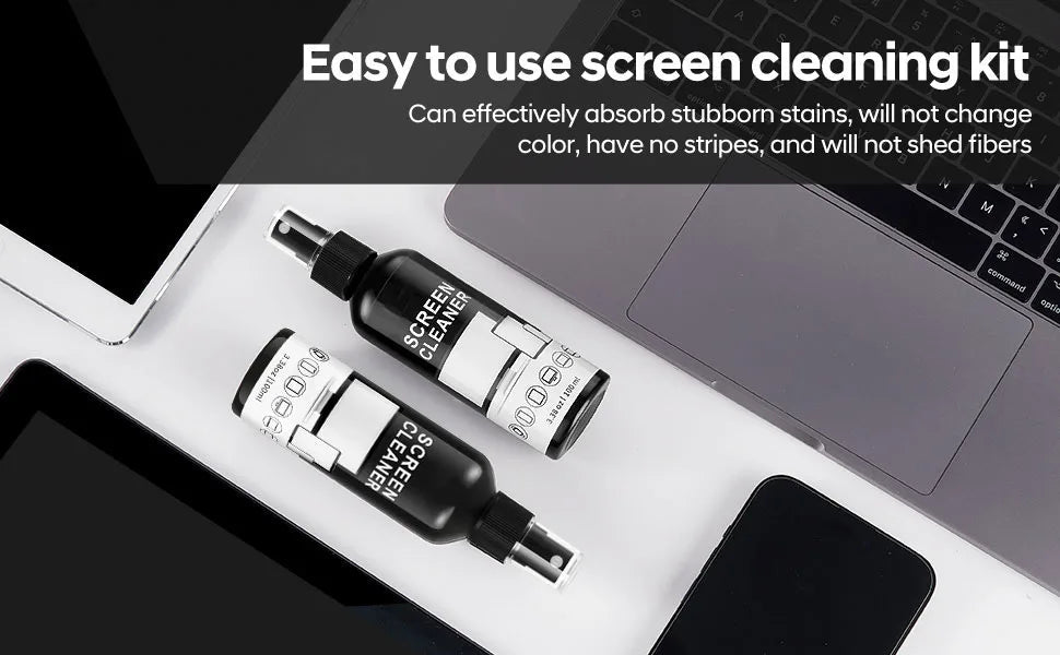 Backupmyfilesnow® 100ml screen cleaner spray kit with microfiber cloth, ideal for cleaning glass, glasses, and camera lenses.