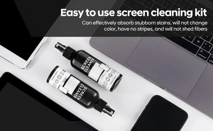 Backupmyfilesnow® 100ml screen cleaner spray kit with microfiber cloth, ideal for cleaning glass, glasses, and camera lenses.