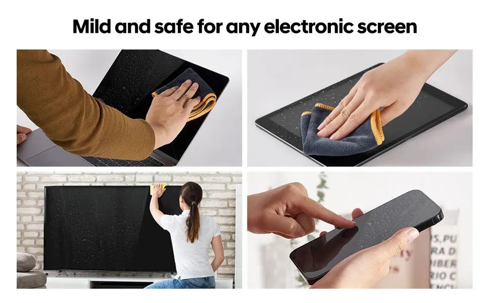 BackupMyFilesNow® 100ml screen cleaner spray kit with microfiber cloth for cleaning glass surfaces, glasses, and camera lenses.