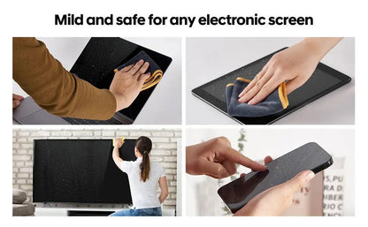 BackupMyFilesNow® 100ml screen cleaner spray kit with microfiber cloth for cleaning glass surfaces, glasses, and camera lenses.