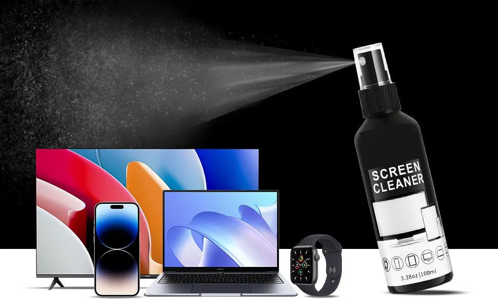 BackupMyFilesNow® Screen Cleaner Spray Kit with 100ml glass cleaner spray and microfiber cloth for cleaning glasses and camera lenses.