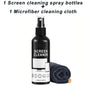 BackupMyFilesNow® 100ml screen cleaner spray kit with microfiber cloth for cleaning glass surfaces, glasses, and camera lenses.