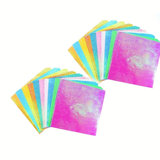 Two packs of DIY handmade pearlescent paper with 50 sheets each, thick, flexible, bright, and resilient for craft projects.