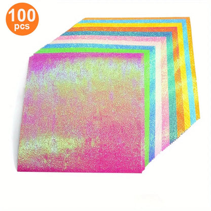 Set of 100 DIY handmade pearlescent paper sheets in two packs, thick, flexible, bright, ideal for crafts and creative projects.