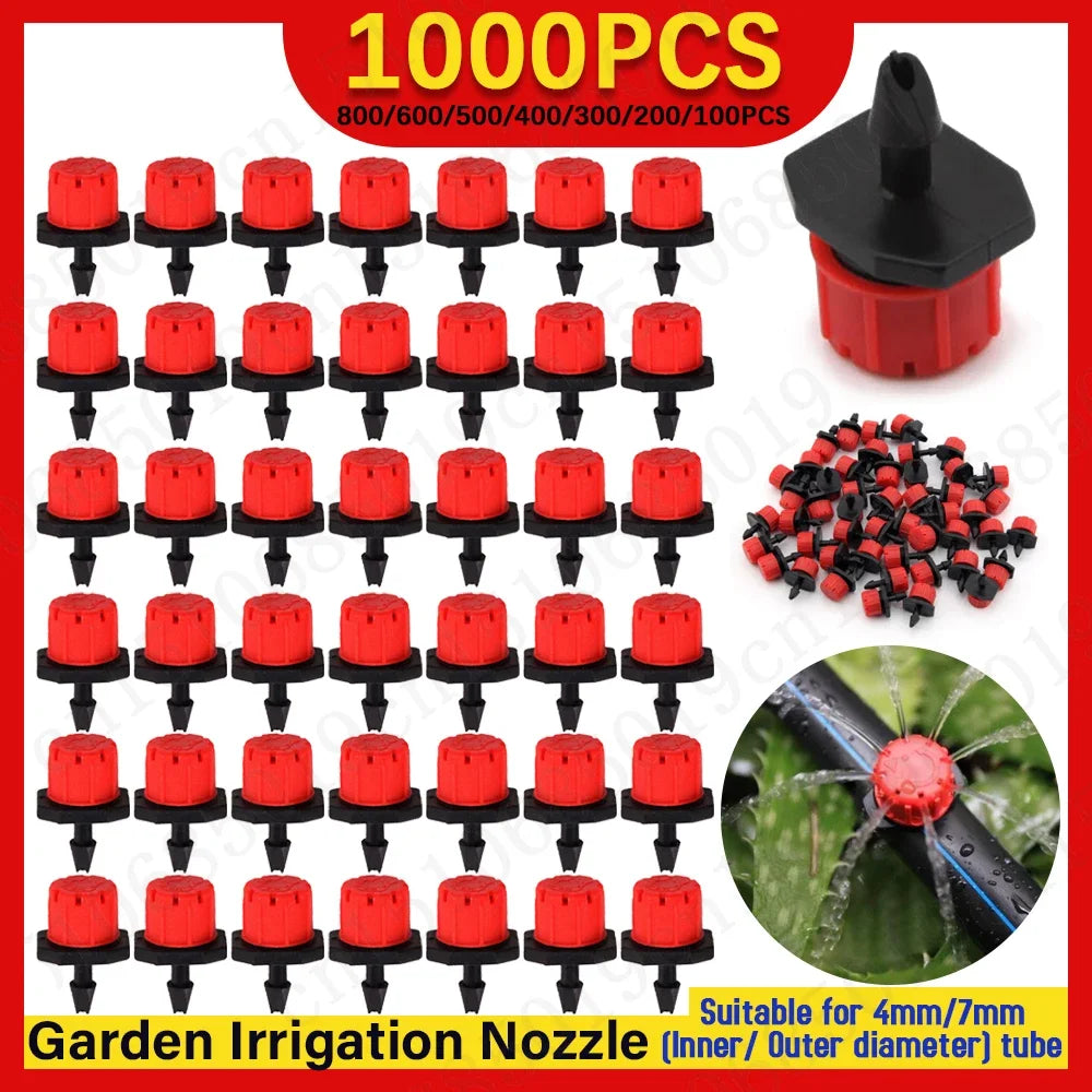 Set of 100 irrigation drippers and sprinklers for garden watering, featuring flow heads for efficient irrigation systems.