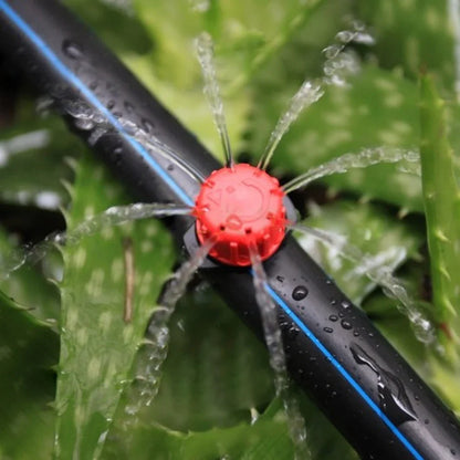 Set of 100 irrigation drippers and sprinklers for garden watering, including flow heads for efficient irrigation systems.