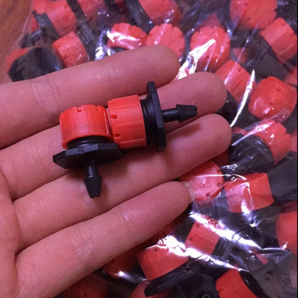 Set of 100 irrigation drippers and sprinklers for garden watering, with flow heads for efficient irrigation systems.