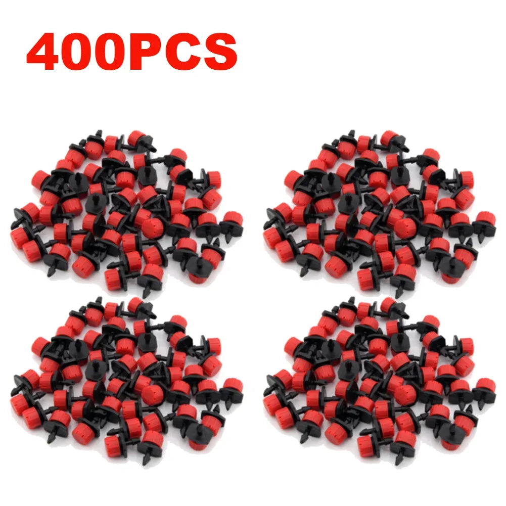 Set of 100 irrigation drippers and sprinklers for garden watering, featuring flow heads for efficient irrigation systems.