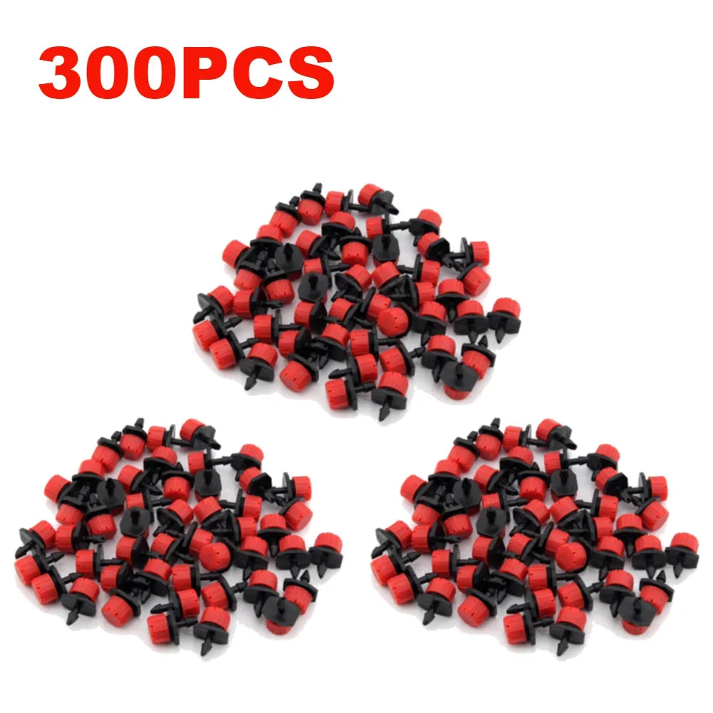 Set of 100 irrigation drippers and sprinklers for garden watering, featuring flow heads for efficient irrigation systems.
