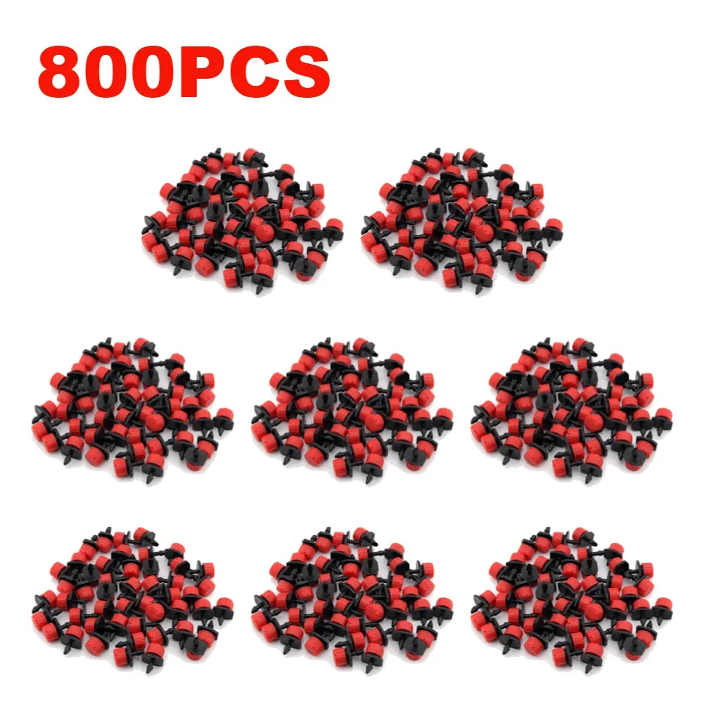 Set of 100 irrigation drippers and sprinklers for garden watering, featuring flow heads for efficient irrigation systems.