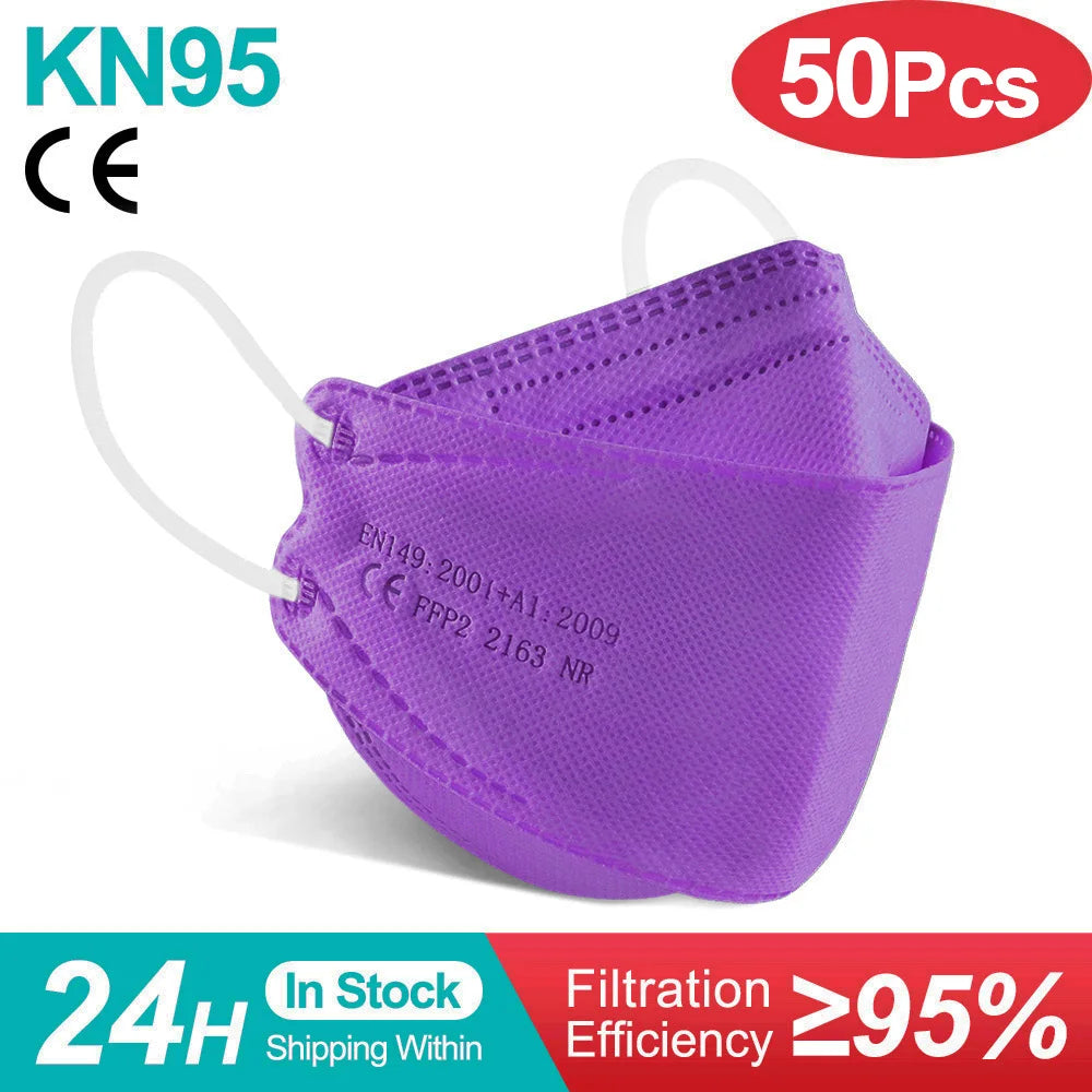 Gray fish-shaped KN95 FFP2 mask for adults, 4-layer respiratory face mask, approved FFP2 mouth cover, breathable and protective.