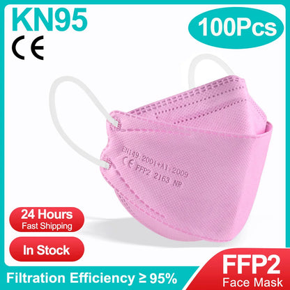 Gray adult fish-shaped KN95 FFP2 face mask with 4 layers, FFP2 approved respiratory mouth cover, designed for adult protection.