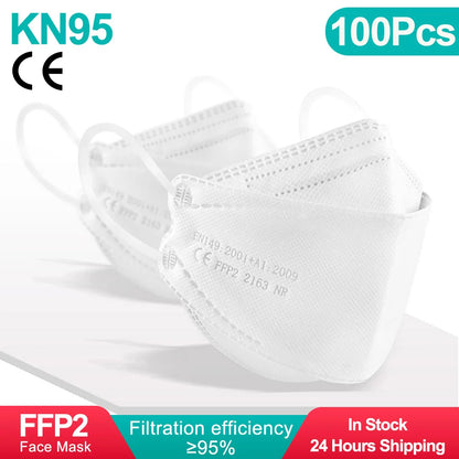 Gray fish-shaped KN95 FFP2 adult face mask with 4 layers, approved respirator and mouth cover for protection.