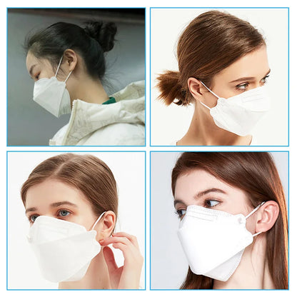Gray adult fish-shaped KN95 FFP2 mask with 4-layer design, approved respirator face mask for protection and mouth covering.