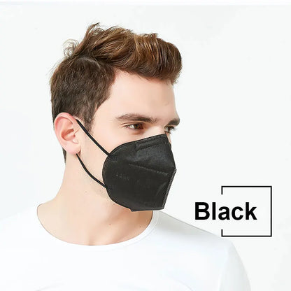 Black KN95 FFP2 face masks for adults, 5-layer respirator masks with CE approval, reusable and suitable for protection.