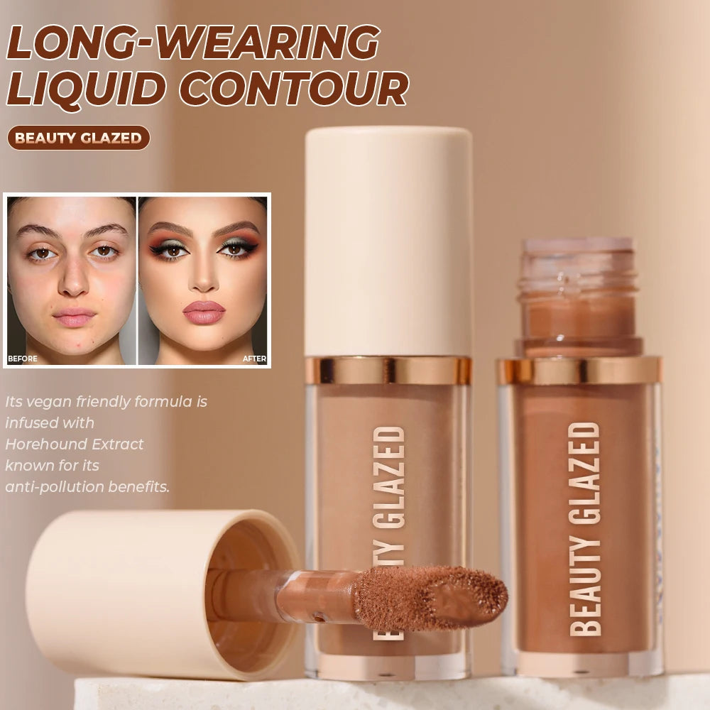 Beauty Glazed 2-Color Liquid Contouring Kit for face shaping, waterproof, matte finish, enhances facial contours.