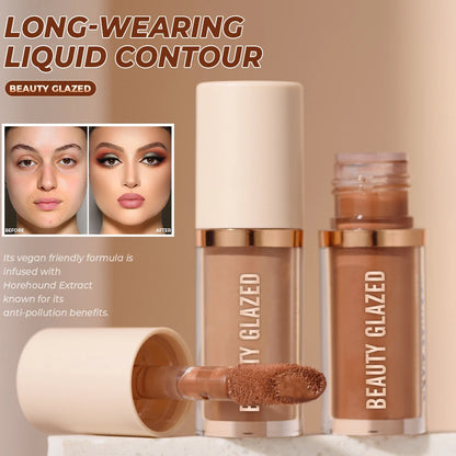 Beauty Glazed 2-Color Liquid Contouring Kit for face shaping, waterproof, matte finish, enhances facial contours.