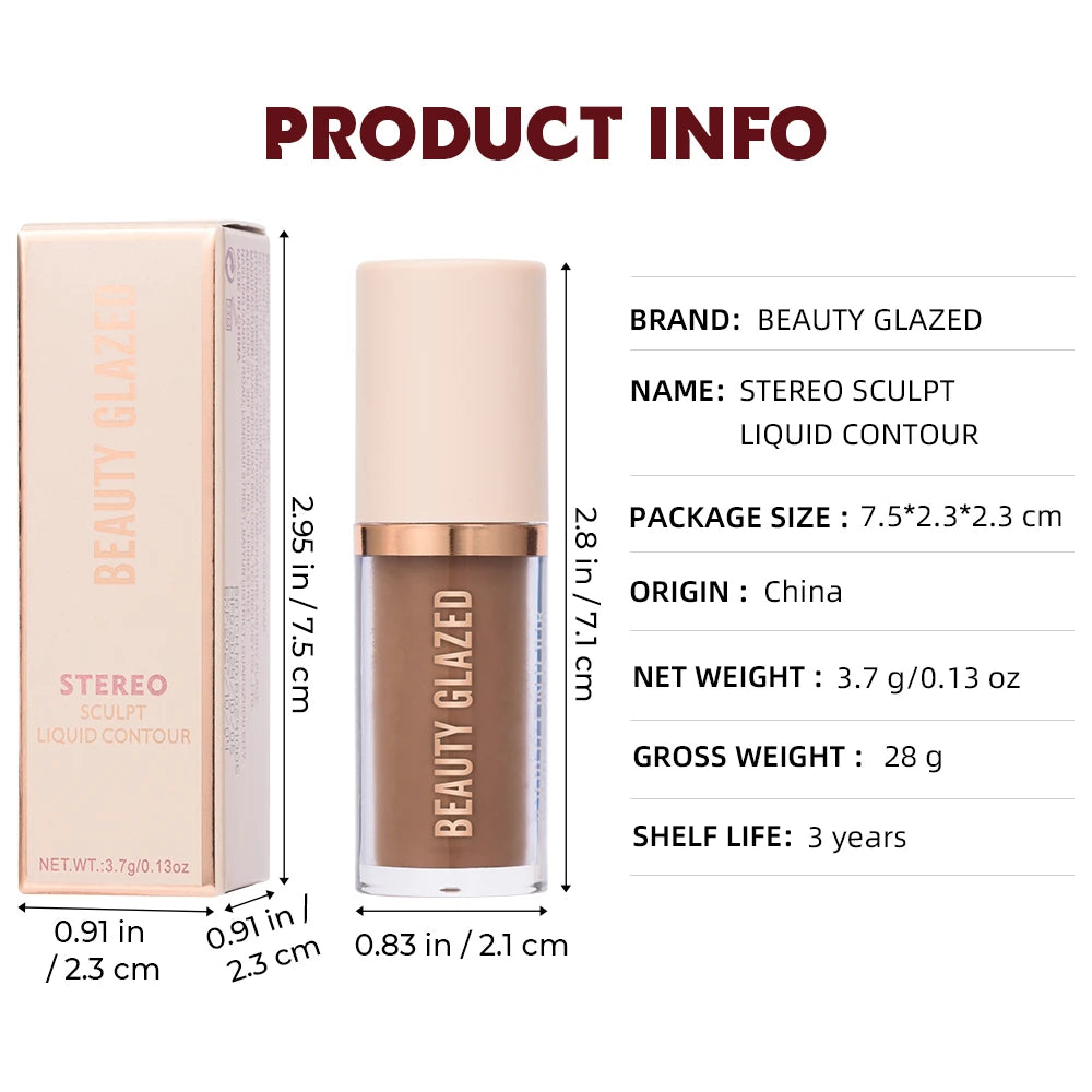 Beauty Glazed 2025 2-Color Liquid Contouring palette for facial shaping, waterproof matte finish, V-face makeup.