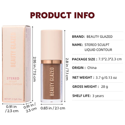 Beauty Glazed 2025 2-Color Liquid Contouring palette for facial shaping, waterproof matte finish, V-face makeup.