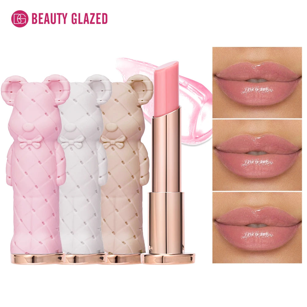 Beauty Glazed Bear moisturizing lipstick and colored lip balm, watery, nourishing, easy to apply, ideal for vibrant lip color.