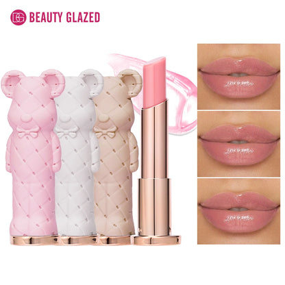 Beauty Glazed Bear moisturizing lipstick and colored lip balm, watery, nourishing, easy to apply, ideal for vibrant lip color.