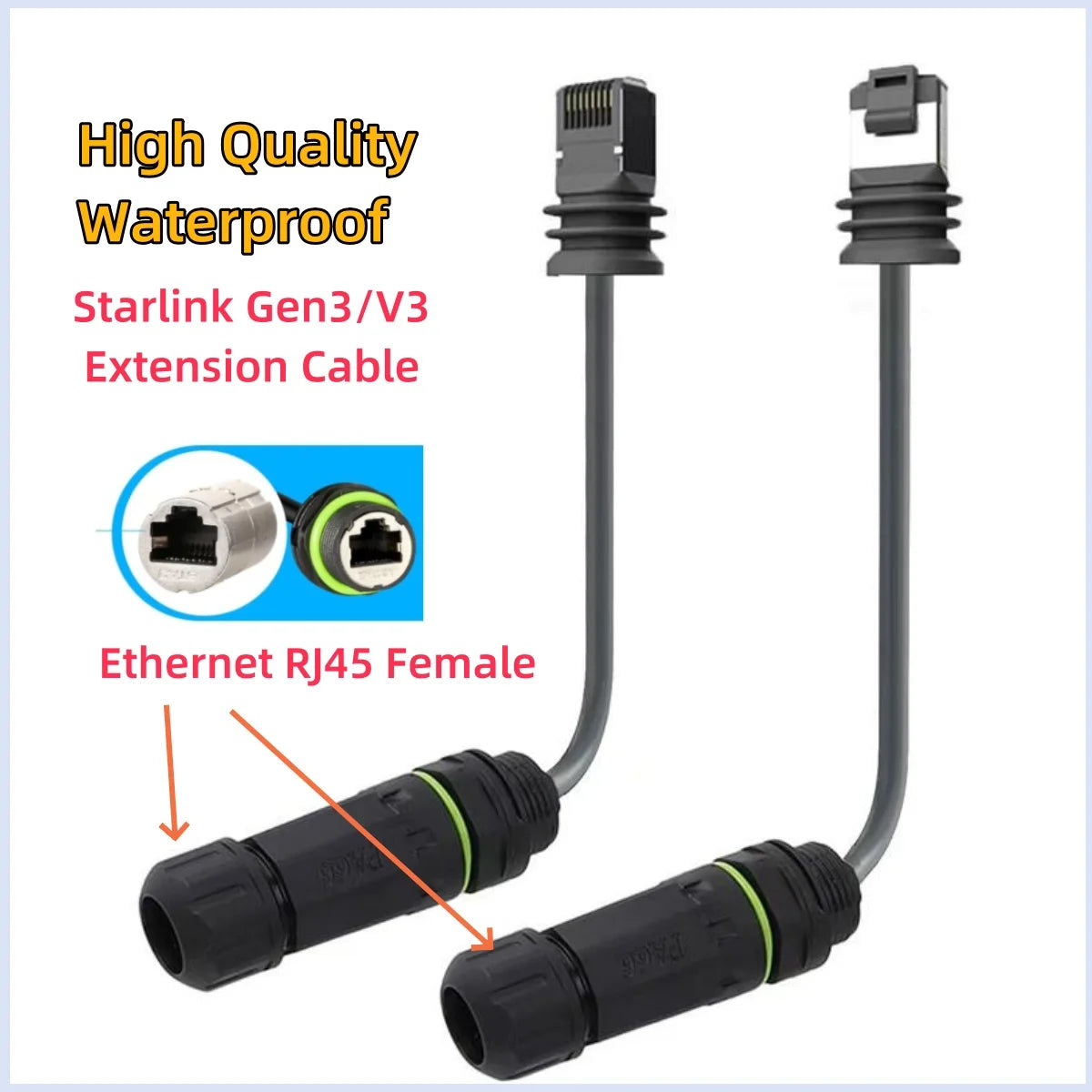 Starlink V3/Gen3 router and dish with 10ft waterproof Ethernet extension cable for outdoor satellite setup.