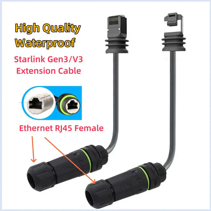 Starlink V3/Gen3 router and dish with 10ft waterproof Ethernet extension cable for outdoor satellite setup.