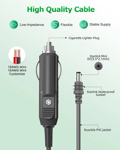 Starlink V3/Gen3 Router with 10ft waterproof Gigabit Ethernet cable extension and dish for outdoor satellite connection.