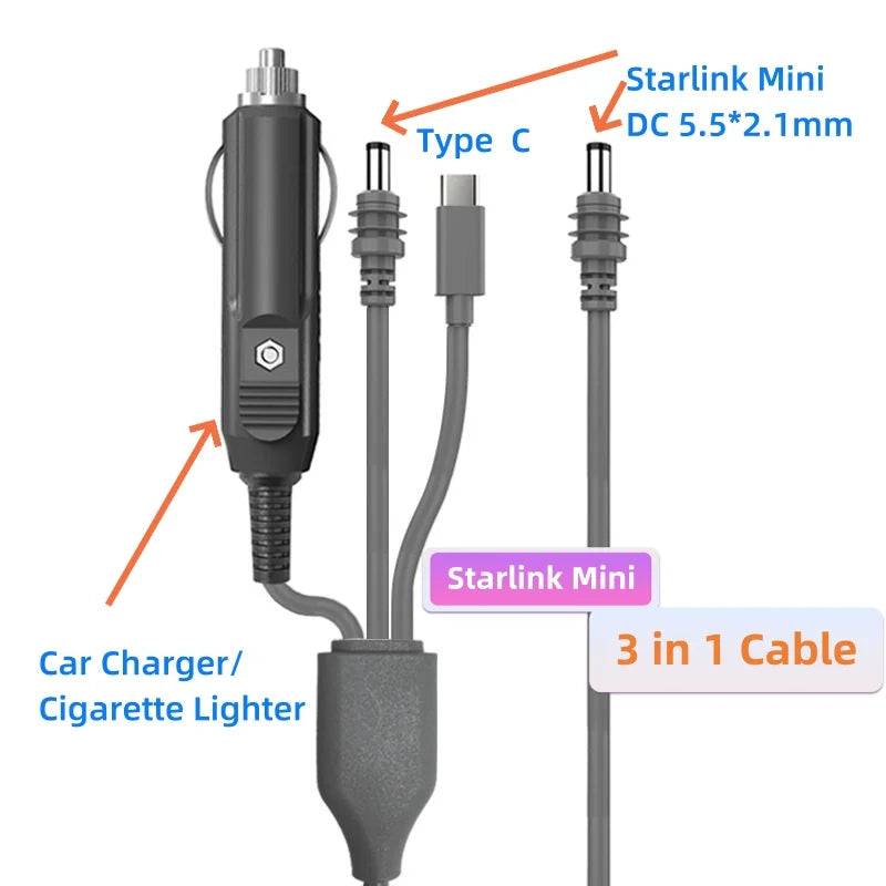 Starlink V3/Gen3 Router with 10ft waterproof Gigabit Ethernet extension cable and dish for outdoor satellite connection