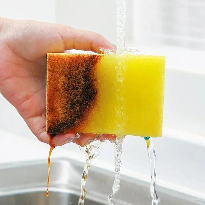Double-sided heavy-duty scrub sponge set from BACKUPMYFILESNOW.COM® for kitchen grease, rust, and pot cleaning, highly absorbent.