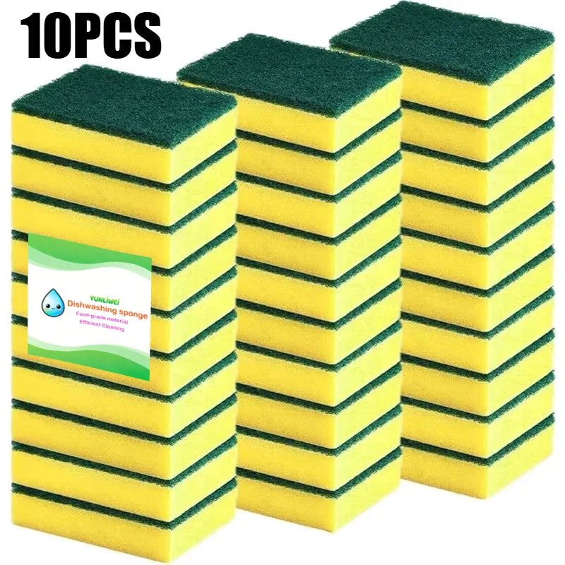 Set of 10/30/50PCS double-sided scrub sponges by BACKUPMYFILESNOW.COM® for heavy-duty kitchen grease, rust, and pot cleaning.