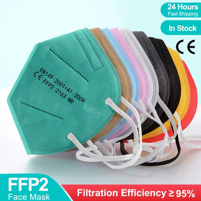 10-100 pcs FFP2 KN95 face masks with 5-layer filter, reusable adult surgical masks, homologated and protective.