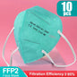 Set of 10 to 100 FFP2 KN95 face masks with 5-layer filter for adults, reusable, surgical-grade, and certified protective masks.