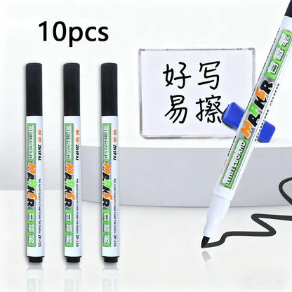 Set of 10 BackupMyFilesNow.com dry erase markers with colorful caps, suitable for whiteboards in office and classroom settings.