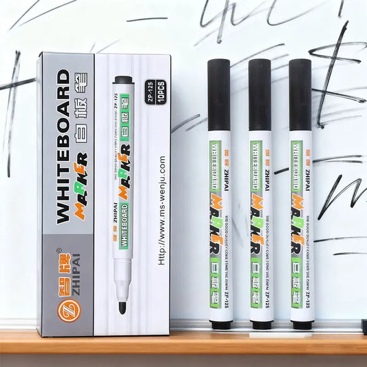 Set of 10 BackupMyFilesNow.com dry erase markers with colorful caps, ideal for whiteboards in office and classroom settings.